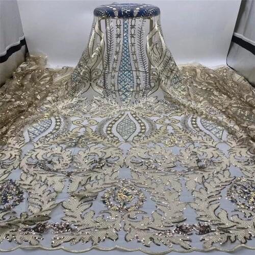 2021 High Quality French 3D Tulle Beaded African Lace Fabric Sequins Embroidered Nigerian Lace Fabrics For Wowen Dress XH01