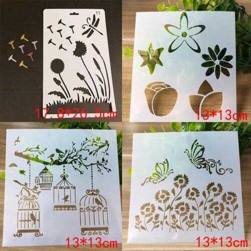 4pcs Stencil Flower Diy Album Painting Template Production Handmade Coloring Embossing Accessories Openwork Butterfly Decor