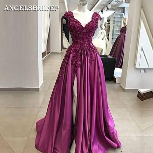 ANGELSBRIDEP Purple Sweetheart Prom Dresses Vestidos de festa Applique Floor-length Sexy Side Split Princess Party Gowns