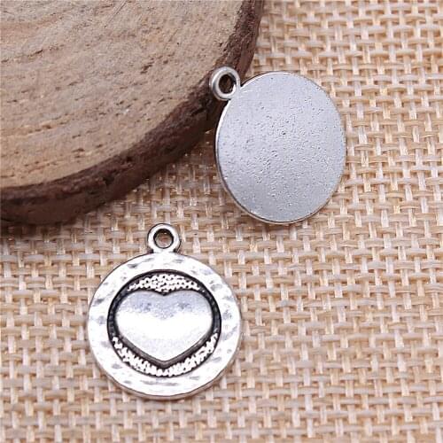 Free shipping 43pcs 15x18mm antique silver Round heart tag charms diy retro jewelry fit Earring keychain hair card pendant