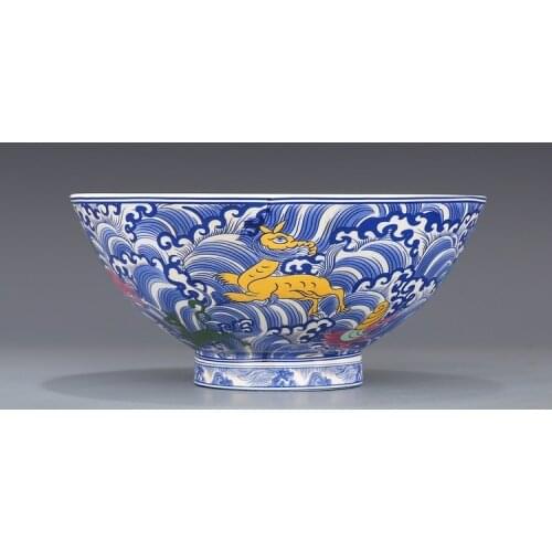 Sea Water Sea Monster Pattern Big Bowl Antique Porcelain Imitation Of Qianlong Of Qing Dynasty