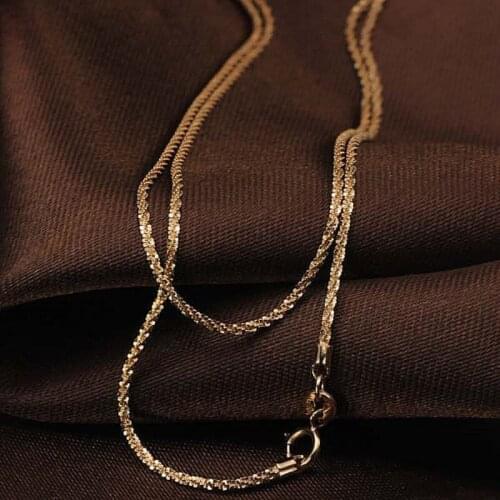 Pure 18k Rose Gold Chain Women Luck 1.3mmW Full Star Link Chain Necklace 43cm / 17inch 1.9-2.1g