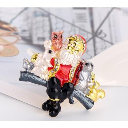 Rabbit Koala Owl Bird Squirrel and Santa Claus Brooches for Women Children Enamel Brooch Pins Accessories Christmas Gifts Jewely