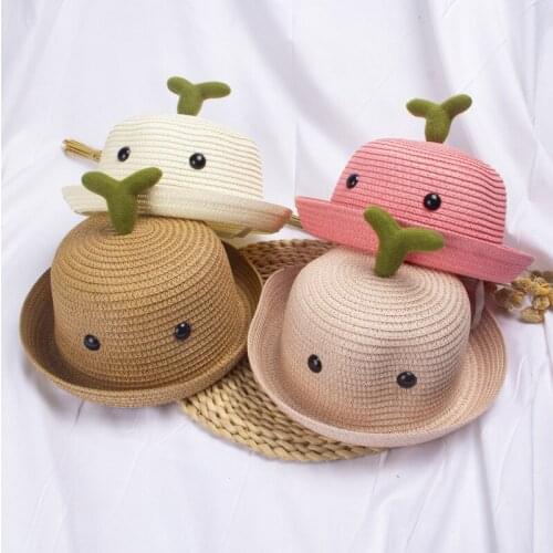 2020 Cartoon Sun Hat Kids Summer Straw Hats For Baby Girl Boy Sun Visor Hat Kids Panama Beach Cap