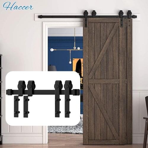 HACCER 4-16FT Bypass Sliding Barn Door Hardware Kit for Modern Double-Acting Door Track Bent Hanger System