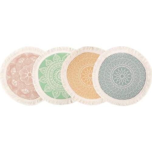 Round Placemats,13 Inch Cotton Table Mats Set of 4 with Tassel Woven Machine Washable Place Mats Heat-Resistant Indoor