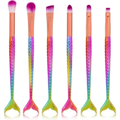 6PCS Mermaid Portable Gradient Ramp Color Cosmetic Brush Set Eye Shadow Blush Make Up Brush Beauty Dressing Tool for Girls