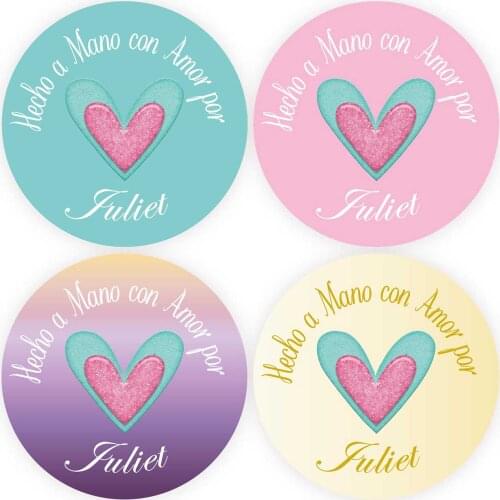 DouxArt 100 Pieces Stickers Personalized Hecho a Mano con Amor Corazon, 4CM Colorful Wedding Baptism Communion Decoration Label
