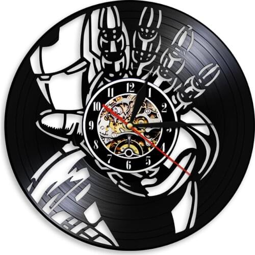 Fictional Character Tony Stark Avenger Superhero Retro Vinyl Record Wall Clock Silent Sweep Clock For Kids Room Film Lovers Gift