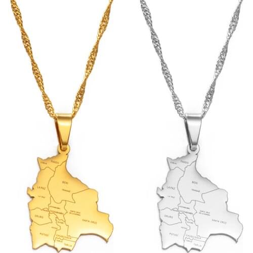 Anniyoc Bolivia Map Country Cities Name Pendant Necklaces for Women Gold Color Bolivians Maps Jewelry Patriotic Gifts #174221