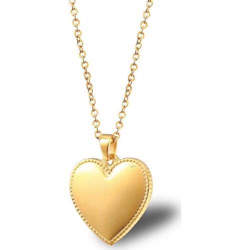 Stainless Steel Gold Round Heart Minimalism Pendant Necklace Jewelry Women Ladies Gift For Him