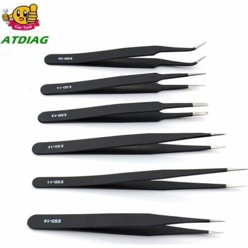 Electronics Tweezer Forceps Stainless Steel Anti-Static Curved Straight Tool Pincers Pincette Hand Tool Set 6pcs