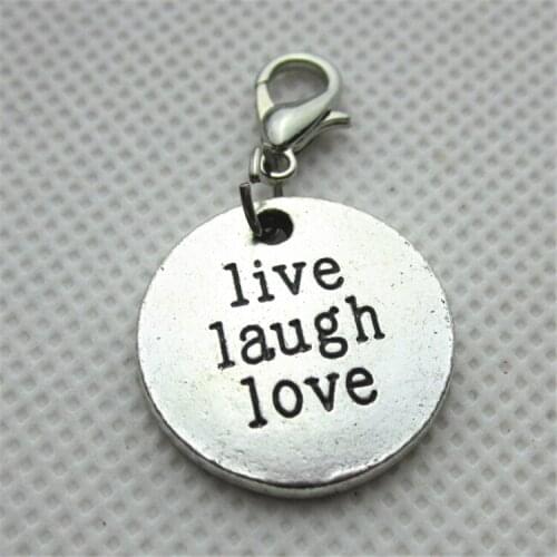 50pcs/lot live laugh love dangle charms with lobster clasp charms hanging charm pendant/bracelet accessories diy jewelry