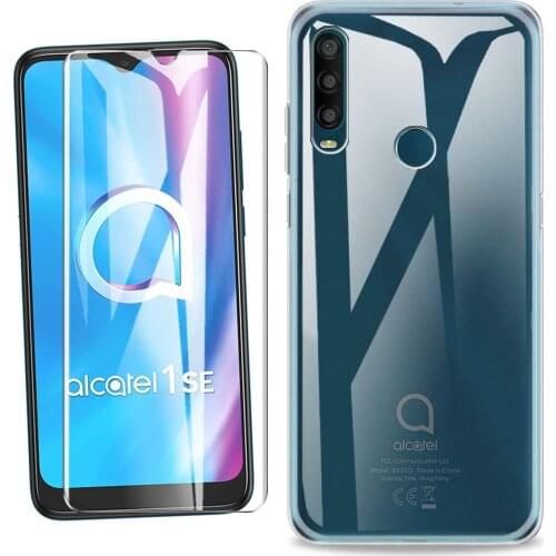 For ALCATEL 1SE 2020 Clear Case Cover + Screen Protector Tempered Glass Protective Film for ALCATEL 1SE 2020