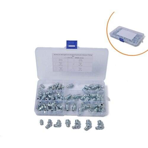 Six Kinds of Grease Fittings, Hexagonal Head, British 1 / 8 "- 28 45 ° Electroplated Blue Zinc Iron Grease Fittings, 80 Pieces