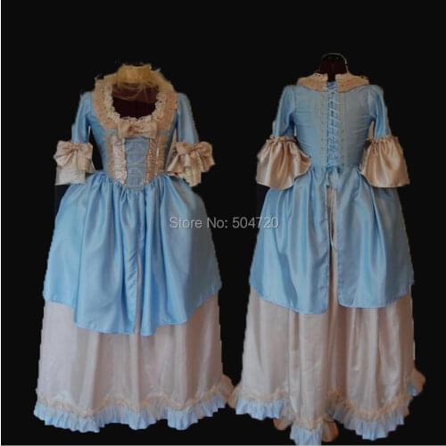 Tailored!Blue Vintage costumes 18th Duchess Retro medieval Renaissance Reenactment Theatre Civil war Victorian dress HL-394