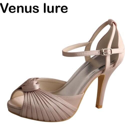 Discount Nude Wedding Shoes for Bride Platform High Heel Bridesmaid Sandals