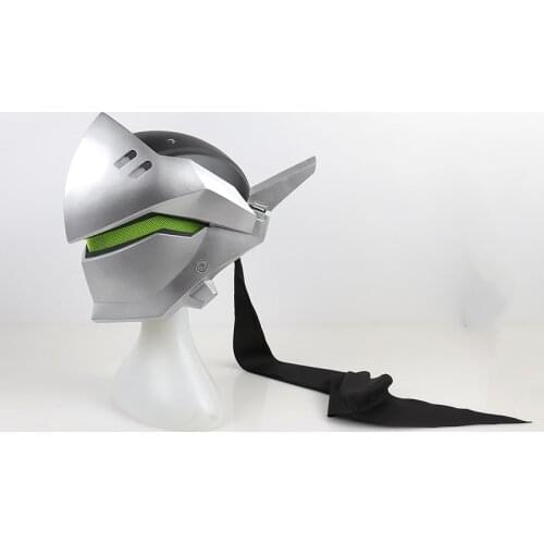 With Light!!! FRP Type Genji Helmet Shimada Genji Cosplay Helmet Genji Mask For Costume Accessories Headwear Without Battery