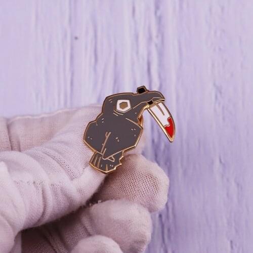 Murder of Crows Enamel Pin Knife Raven Killer Brooch Horror Animal Badge Halloween Witchcraft Decor