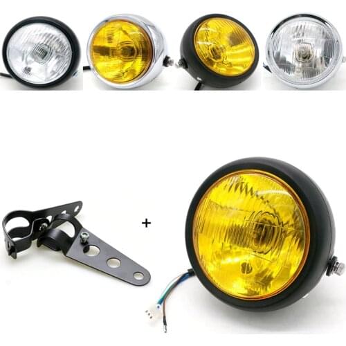 Universal Motorcycle Refit Headlight with Brackets DC 12V Motorbike Vintage Head Lamp Scooter Round Spotlight Motor Front Lights