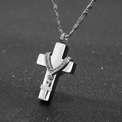 Urns for Ashes Funeral Commemorative Bottle Necklace Titanium Steel Urn Box Perfume Bottle Men and Women cross Pendant necklace