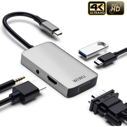 USB C 3.0 Hub Multi Ports VGA HDMI HDMI-Compatible Adapter for MacBook Pro Type C Hub Audio USB Type C Splitter for Samsung USB