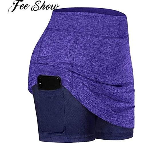 Women Stylish Clothing Casual Inner Shorts Pocket Stretchy Sports Skorts Fitness Running Yoga Tennis Skirt Outdoors Sport Wear