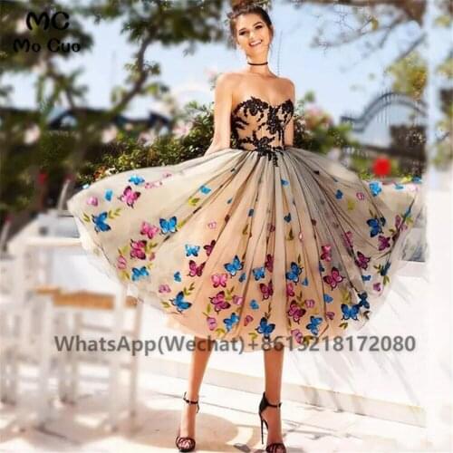 2021 A-Line Sweetheart Evening Prom Dresses Knee Length Appliques Lace Up Back Tulle Robe De Soiree Evening Party Prom Dress