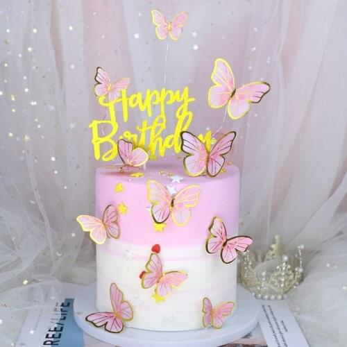 1 Set Paper Butterfly Cake Topper Happy Birthday Baby Shower Wedding Party Decoration DIY Gift Baking Supplies Home Decoration