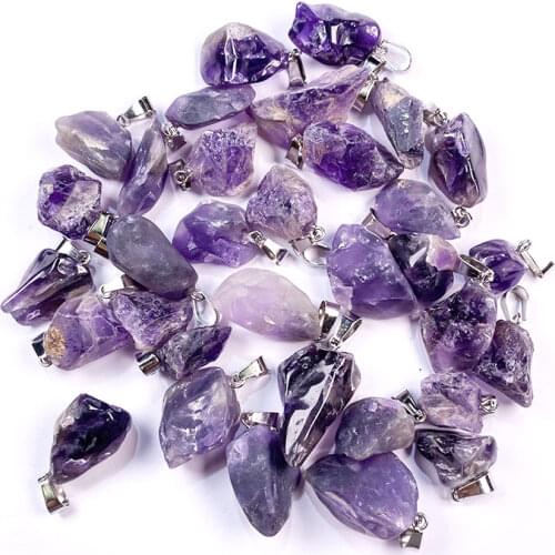 10PCS Natural Irregular Amethysts Pendants Charms Pendants for Jewelry Making DIY Accessories Fit Necklaces Size 12x20-18x30mm