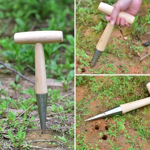 2021 Gardening Hole Puncher With Wood Handle Convenience Hole Digger Garden Tool For Seeding Transplantation Plant Seeder
