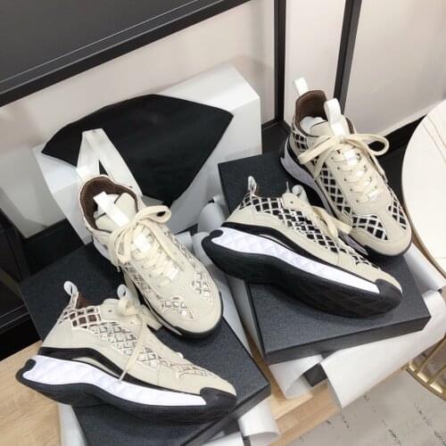 2021 Women Hollow Flat Platform Sneakers Leather High Quality Casual Lace Up Ladies Shoes Outside Luxury Designer