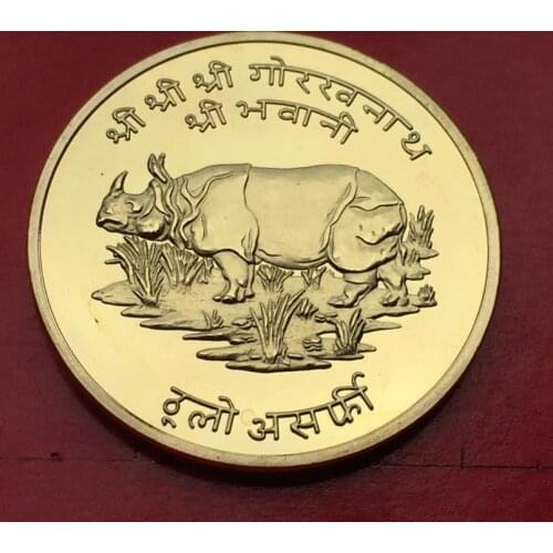 30mm Nepal Indian Rhino Animal Asia Metal Coin gold Plated Commemorative Coin Badge medal for collection Arts Gifts Souvenir