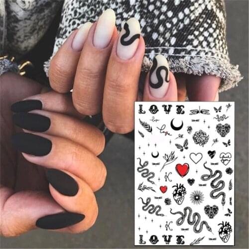 Snake Design 3D Nail Art Stickers Flower Butterfly Transfer Stickers Slider Decals Tip Manicuring Art Decoration DIY Accessory