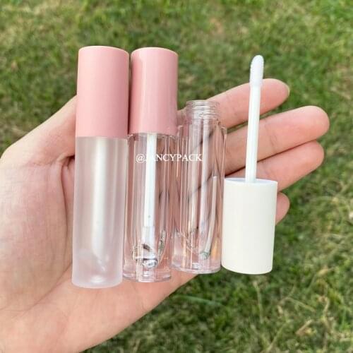 4ml DIY Round Shape Empty pink Lip Gloss tube pink white cap lipgloss Plastic clear Frosted Lipgloss Tube Lipgloss Packing
