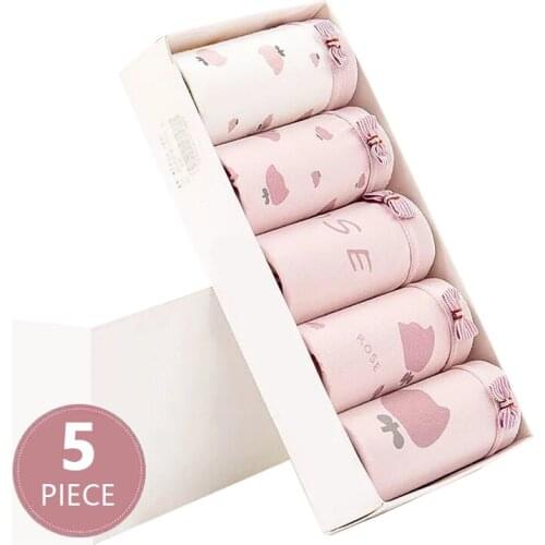 5Pcs/Set Women‘s Panties Cotton Breathable Fashion Underwear Seamless Cute Bow Print Young Girls Briefs Sexy Female Lingerie