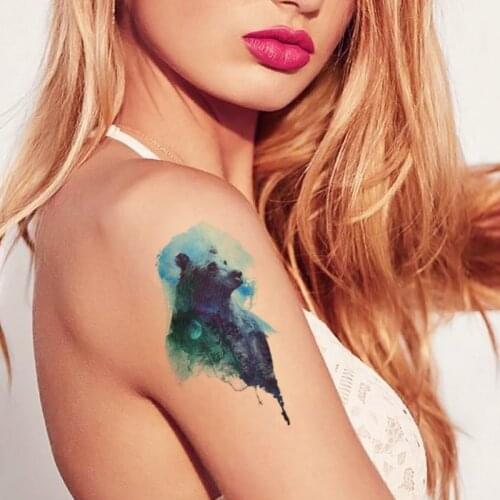 Watercolor Bear Forest Temporary Tatoo Arm Waist Decal Chest Kid Women Men Body Art Fake Tattoo Stickers Tatoos Black Realistic
