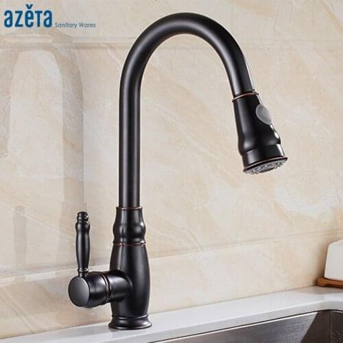 Azeta Kitchen Faucets ORB Double Mode Water Outlet Single Handle Hot and Cold Water Pull Out Kitchen Tap AT7608OB