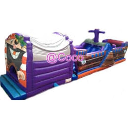 Free ship to sea port,Newest cute Inflatable pirate ship obstacle course run adventure inflatable obstacle slide for kids