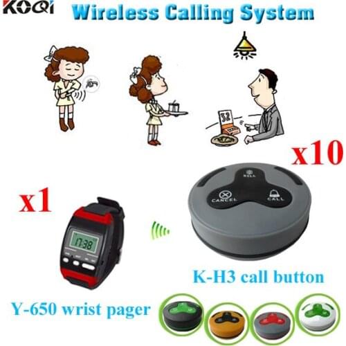 Wireless guest call ordering system used restaurant equipment with good price 1 wrist watch pager + 10 call button