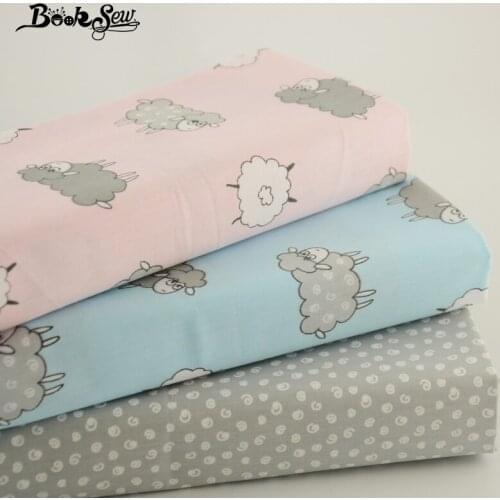Booksew 3 Piece/lot 40cmx50cm 100% Cotton Fabric Lovely Sheep Cartoon Design Twill Sewing Square Meter Toy Fat Quarter Quilting