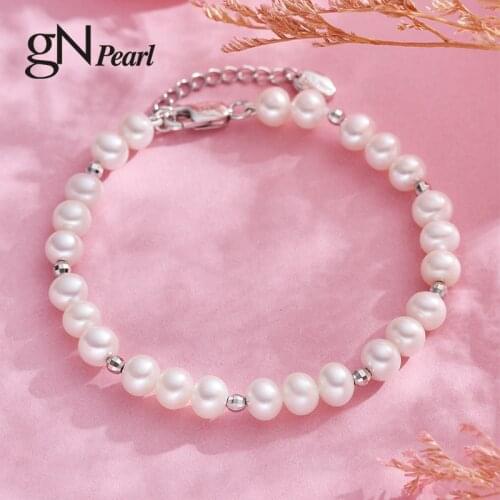 GN Pearl 18cm+3cm Adjustable 925 Silver Strand Bracelets gNPearl Genuien Natural Freshwater Pearl Bracelet Jewelry for Women