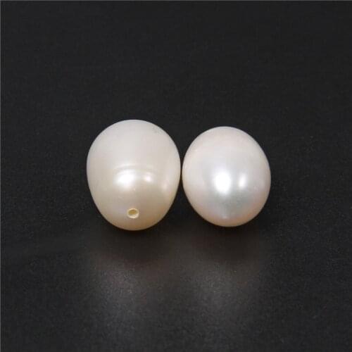 11-12mm Half Drilled Natural Pearl Beads For Jewelry Making Earrings Big Drop White Freshwater Oval Pearls Accessories DIY 2PCS