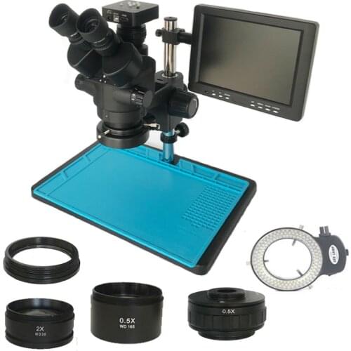 Industrial Simul-Focal 3.5X-90X Trinocular Stereo Microscope 34MP HDMI-Compatible Digital USB Camera 8" LCD Monitor Led Lights