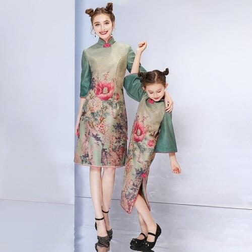Chinese Style Cheongsam Performance Stage Dresses Children Adult Wear Matching Clothes Family Mother Daughter Clothes