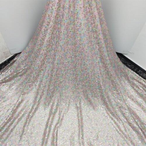 Colour star sequin embroidery korea fabric for women clothing Sequin mesh embroidery fabric DIY Stage costume fabric MF61