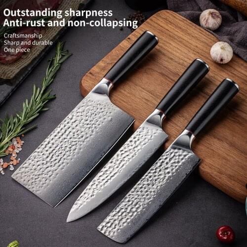 Damascus Chefs Knife 1-3 Pieces Professional Japanese Sankotu Cleaver Bone Utility Knife Kiritsuke Paring Baking Knife