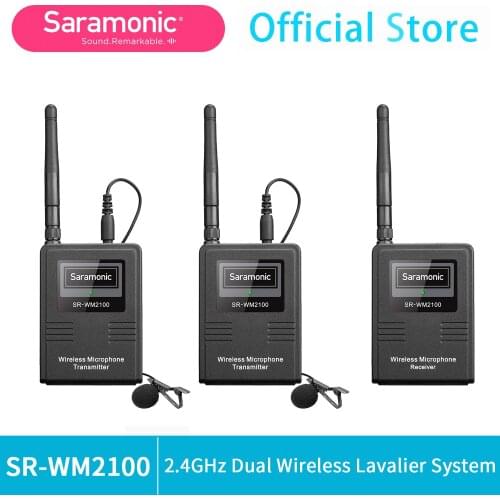 Saramonic SR-WM2100 camera-mountable 2.4GHz dual wireless lavalier microphone system for DSLR Mirrorless and video cameras