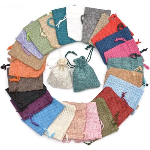 Handmade Jute Gift Bag Jewelry Packaging Wedding Favor Bag 7x9cm Linen Burlap Drawstring Pouches for Coffee Beans Earring 50pcs