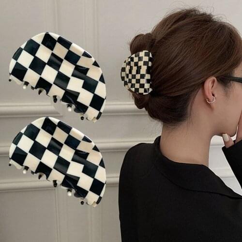 1 Piece Large Acetate Hair Claw Clips Checkered Grid Plaid Mosaic Clamps Geometric Big Grab Ins Women Accessories
